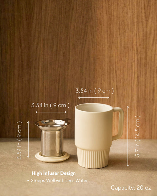 Cream tea mug with lid and removable stainless-steel infuser
