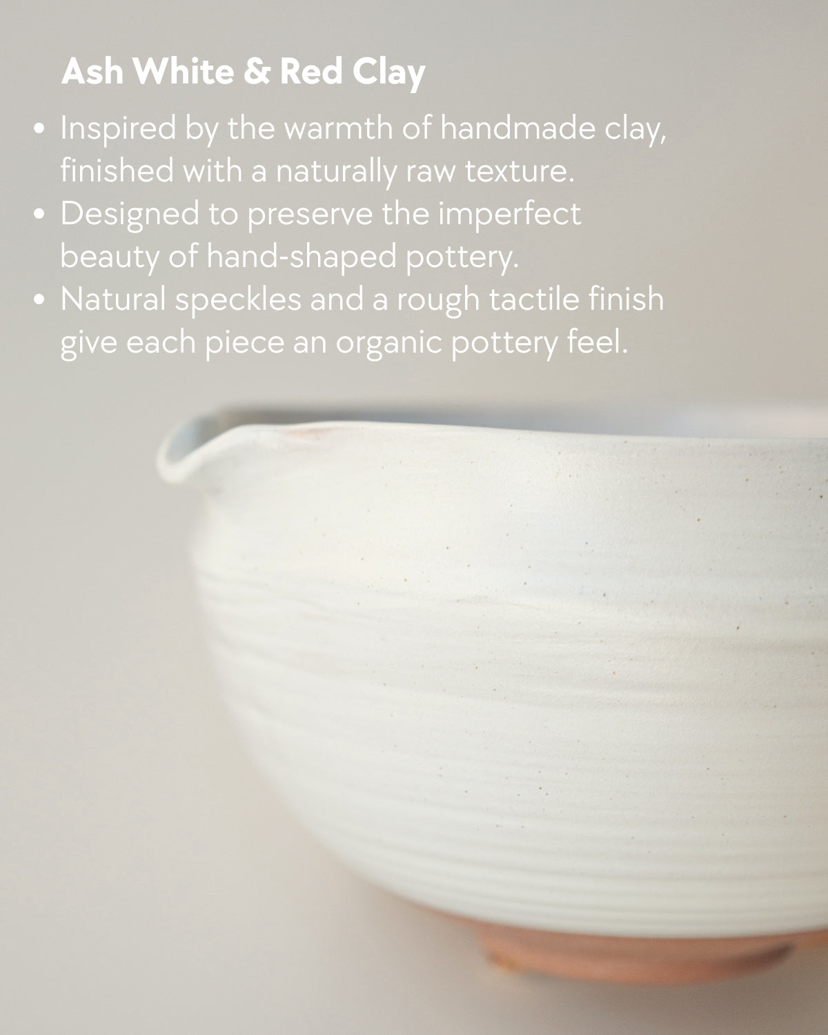 White ceramic matcha bowl with folded rim and pouring spout