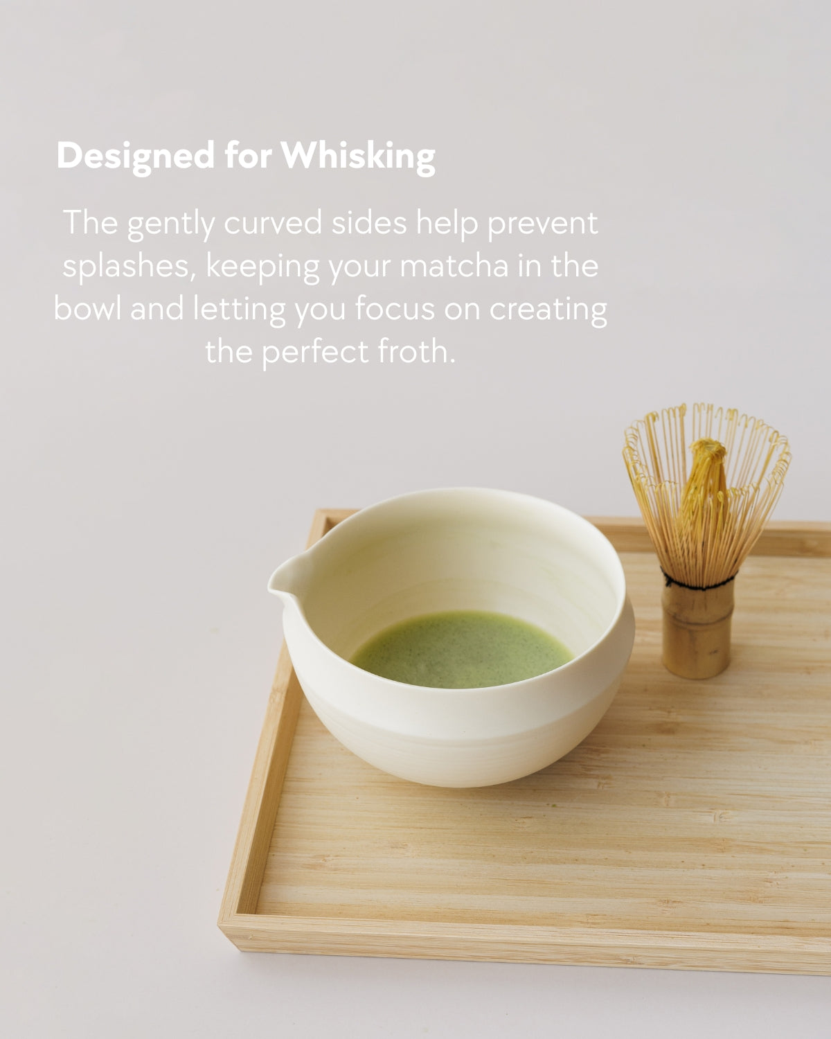 Cream matcha tea set with bowl, bamboo whisk, holder, scoop and sifter